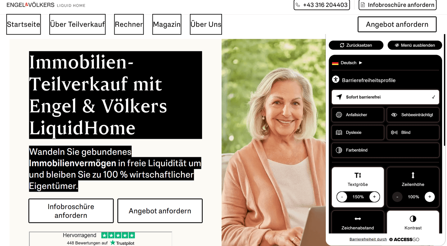 So sieht die Website aus wenn das Barrierefreiheitstool angestellt ist