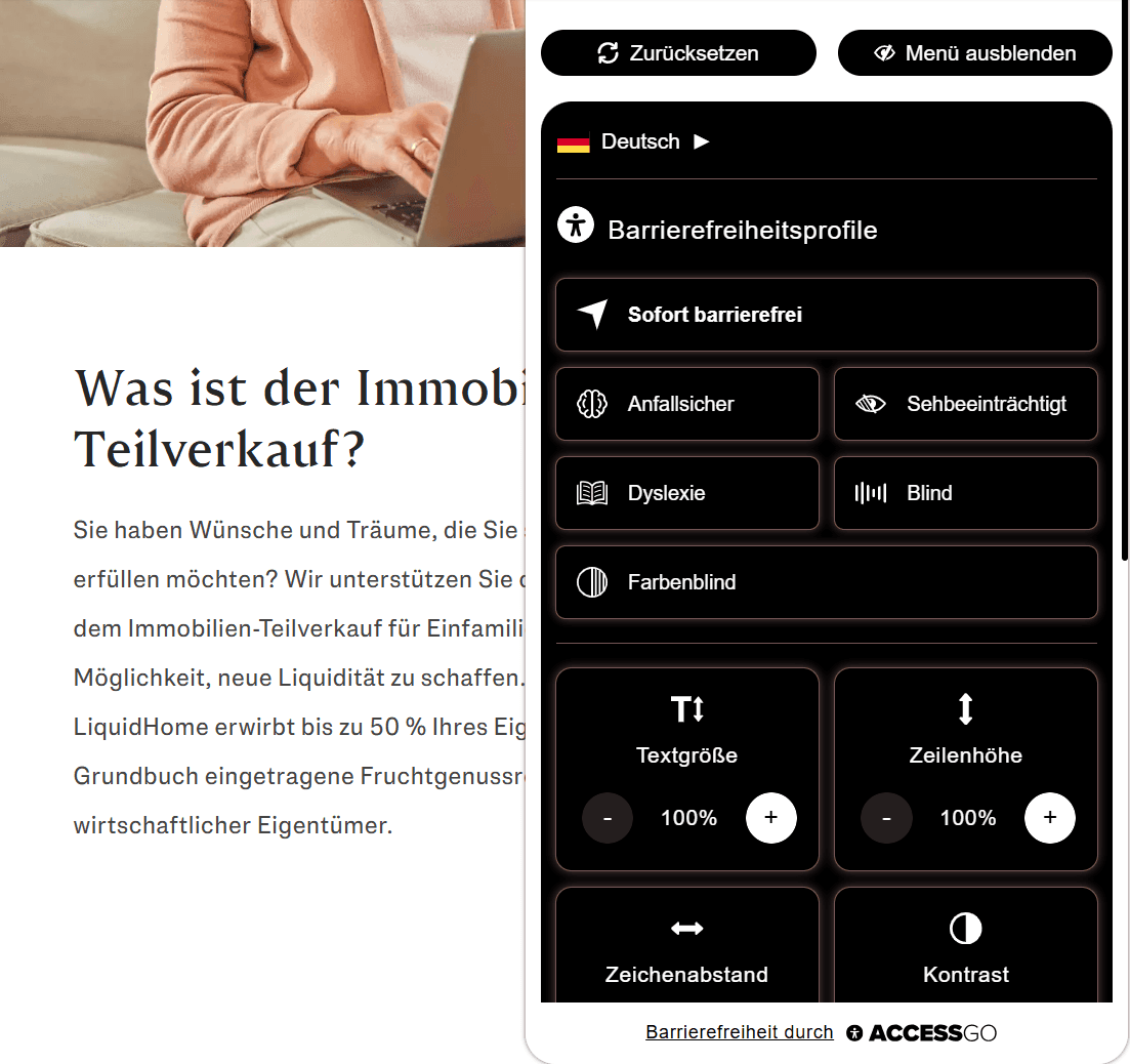 zeigt das Plug in von AccessGo auf der Website